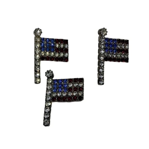 Vintage Rhinestone American Flag Pin & Earrings Set - Picture 1 of 6